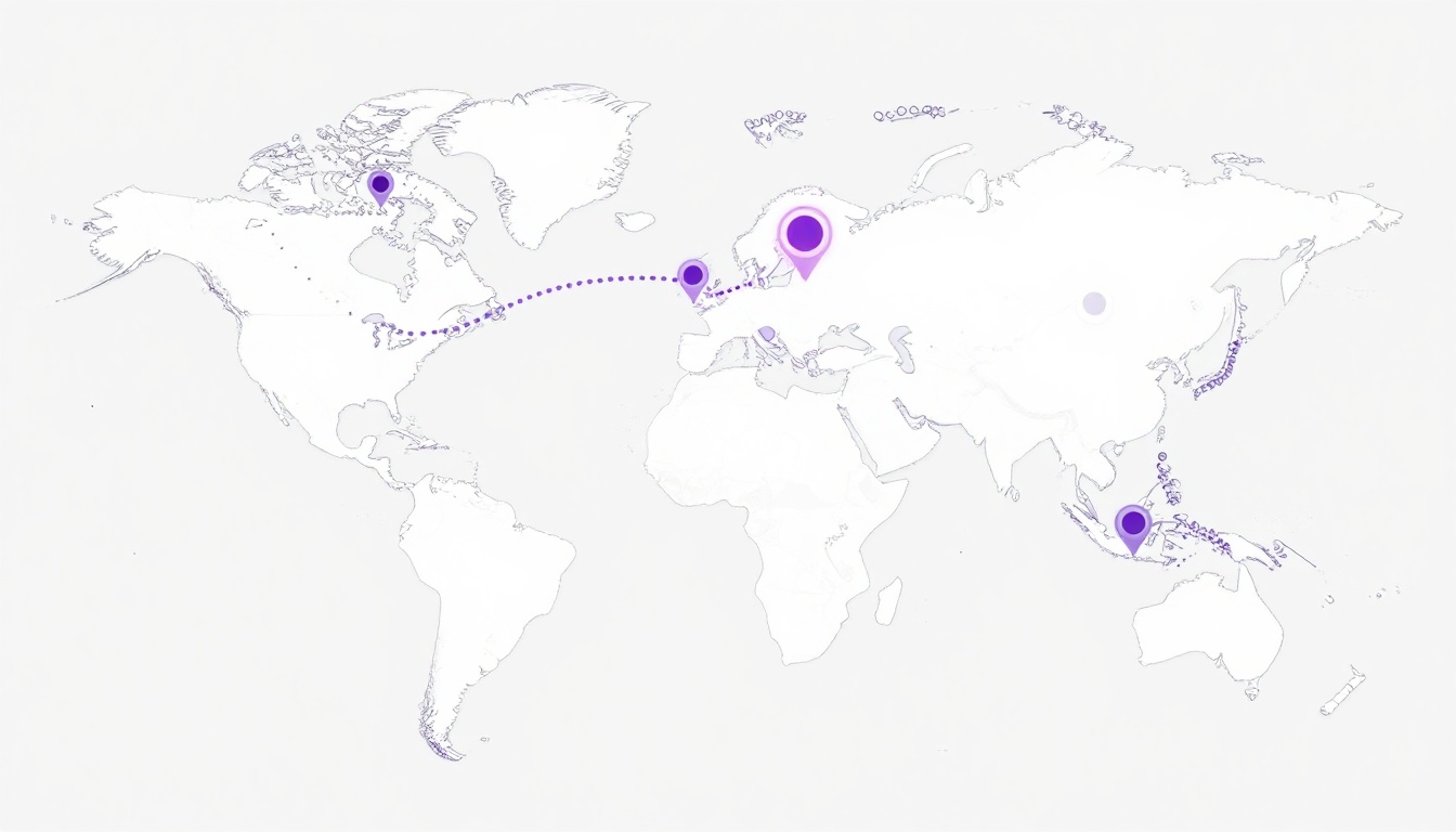 Mapa mundi estilizado representando vagas internacionais de assistente virtual remoto