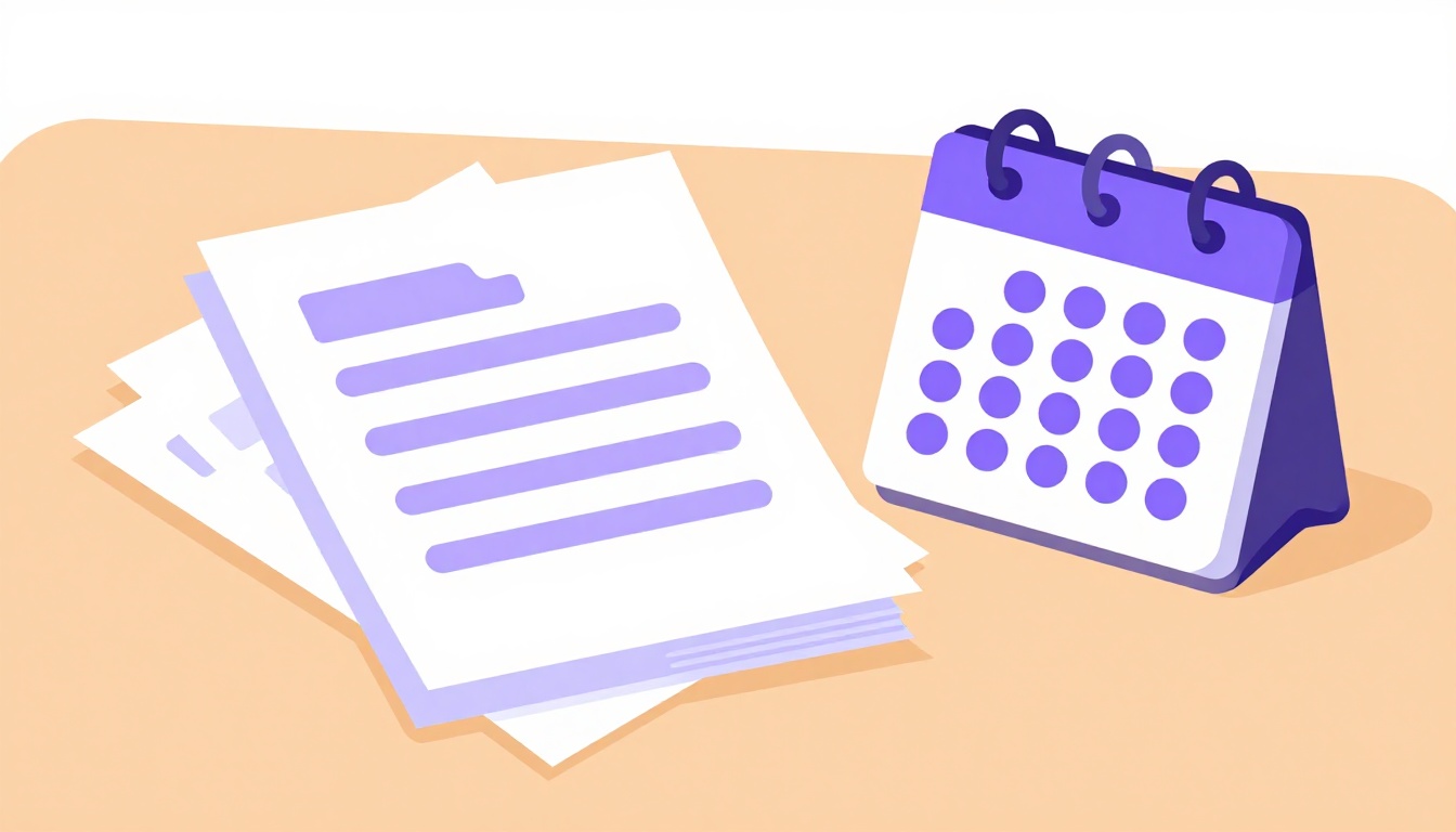 Uma carteira vazia ao lado de uma pilha de papéis e um calendário sobre uma mesa