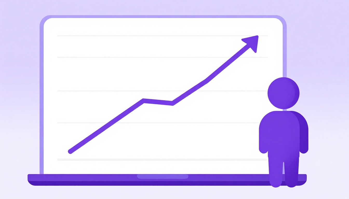 Um gráfico de crescimento exibido na tela de um notebook, representando o portfólio de resultados de um freelancer