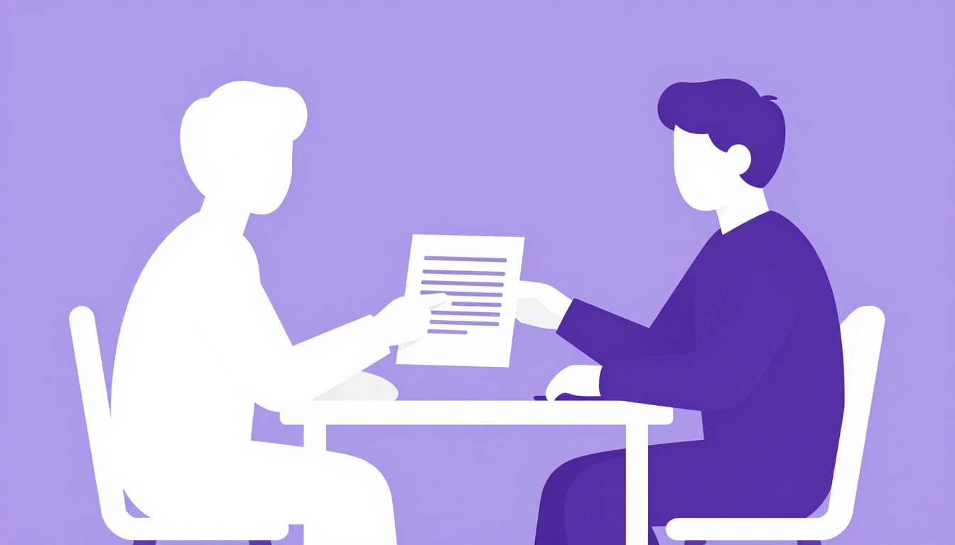 Designer e cliente revisando um contrato impresso juntos em uma mesa
