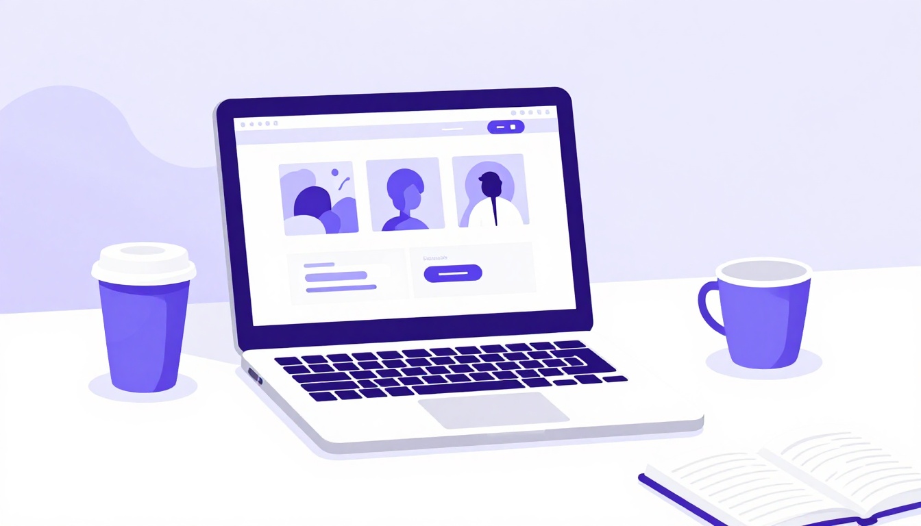 Mesa de trabalho com laptop mostrando um portfólio online, simbolizando a preparação de um freelancer para o mercado americano