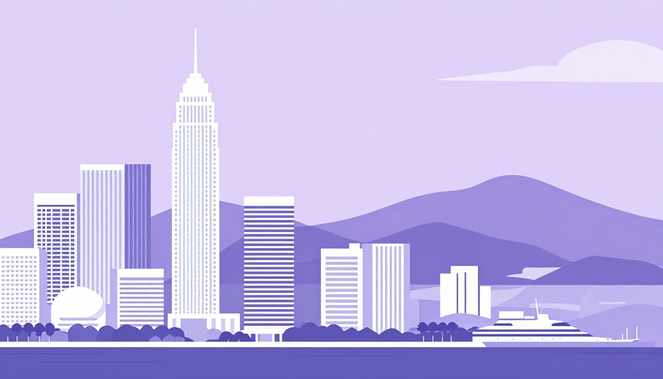 skyline de uma capital movimentada ao lado de uma cidade litorânea mais calma, representando a escolha entre estudar em Seul ou em outra cidade da Coreia do Sul