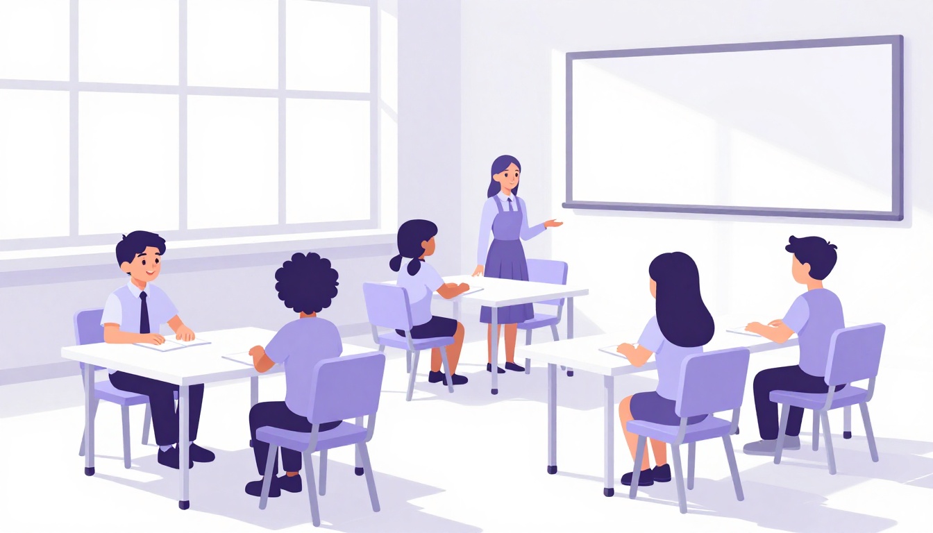 Sala de aula com estudantes internacionais aprendendo inglês durante o curso na Inglaterra