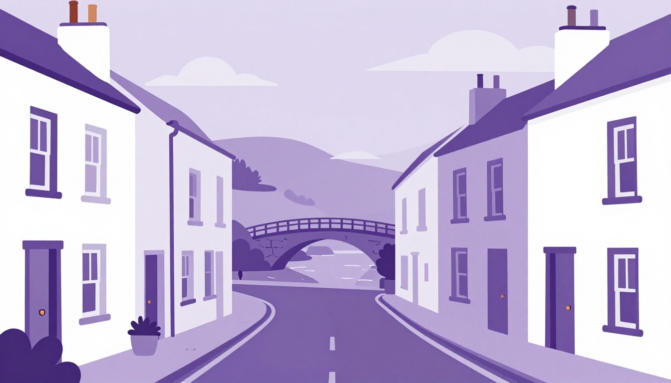 Rua histórica e colorida de uma cidade irlandesa como Cork ou Galway