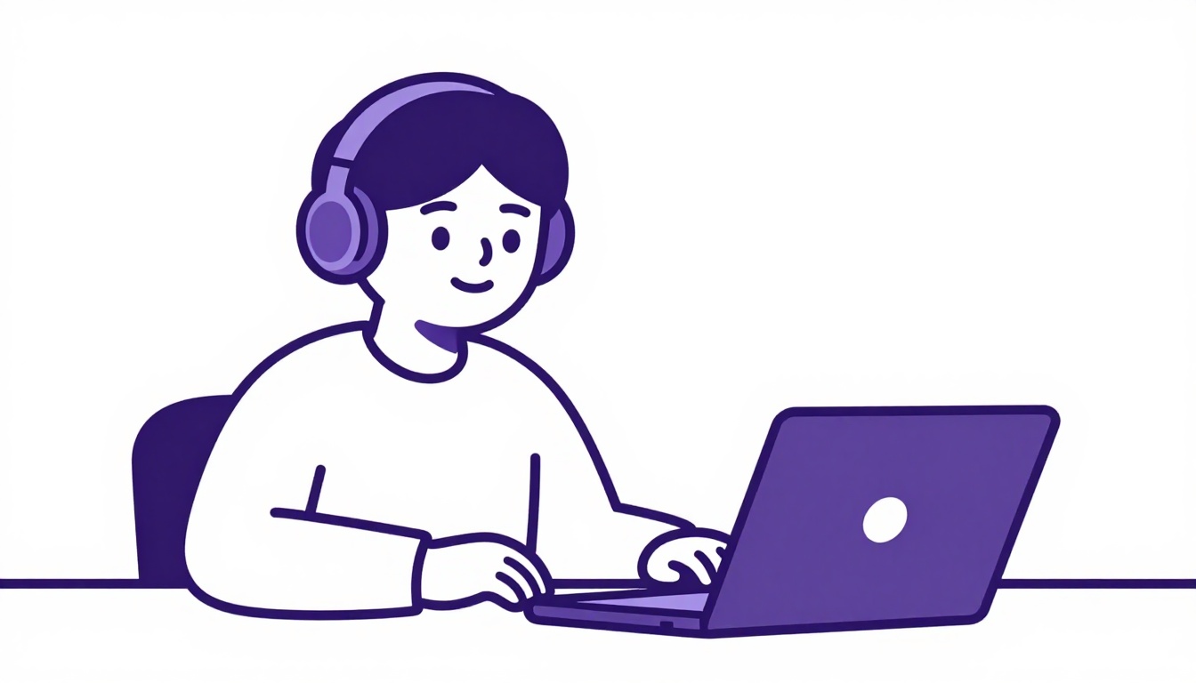 Estudante conversando por vídeo chamada com fones de ouvido em frente a um laptop