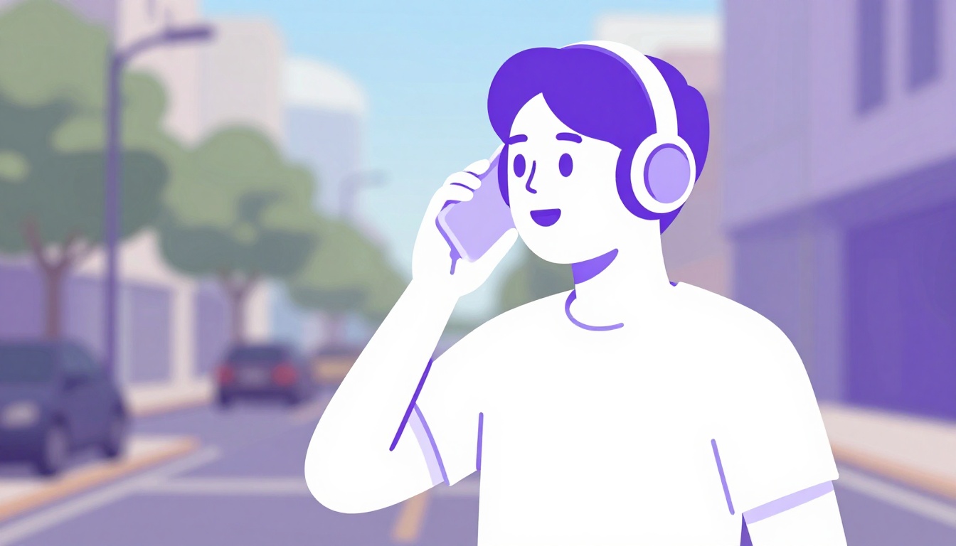 Pessoa praticando conversação em inglês pelo celular com fones de ouvido