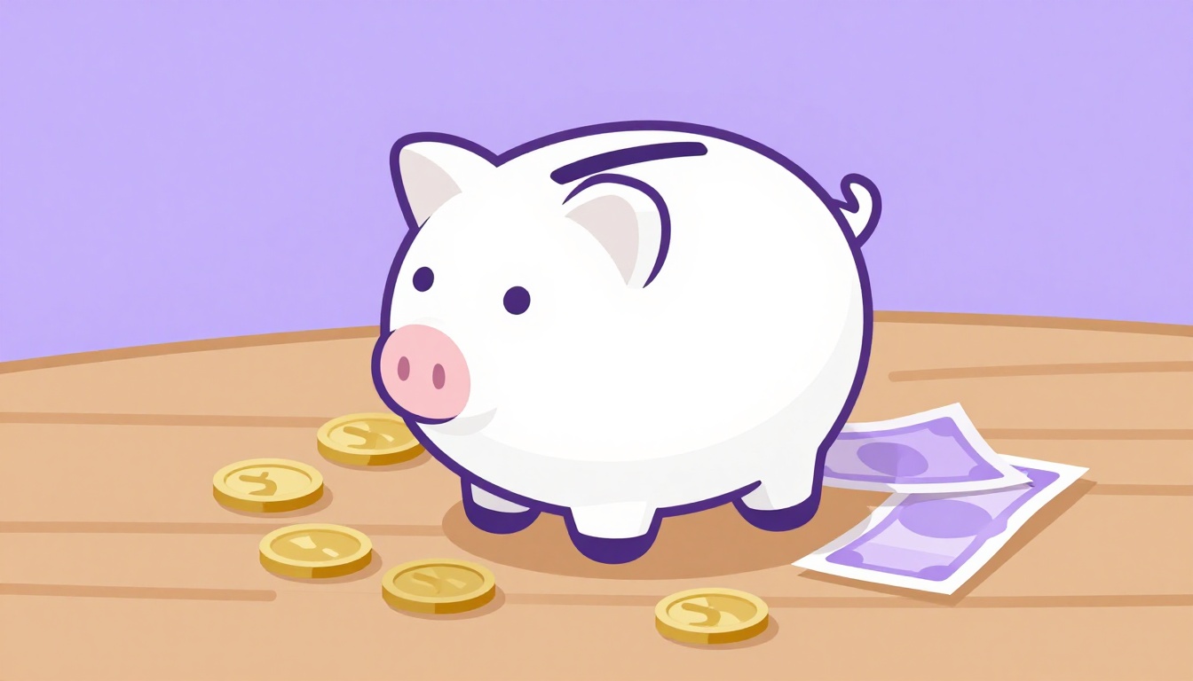 Cofrinho de porco ao lado de moedas e notas, representando o planejamento financeiro do intercâmbio