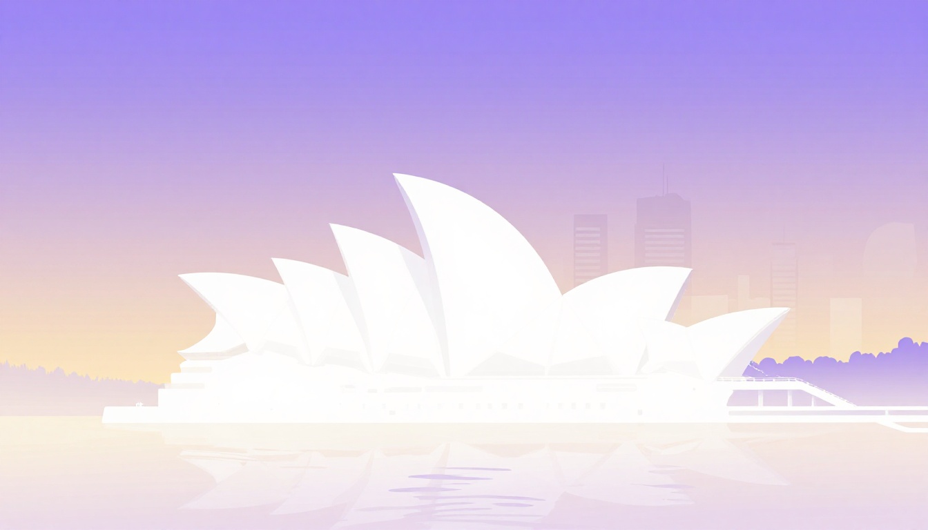 Skyline de Sydney ao entardecer com a Opera House vista da baía