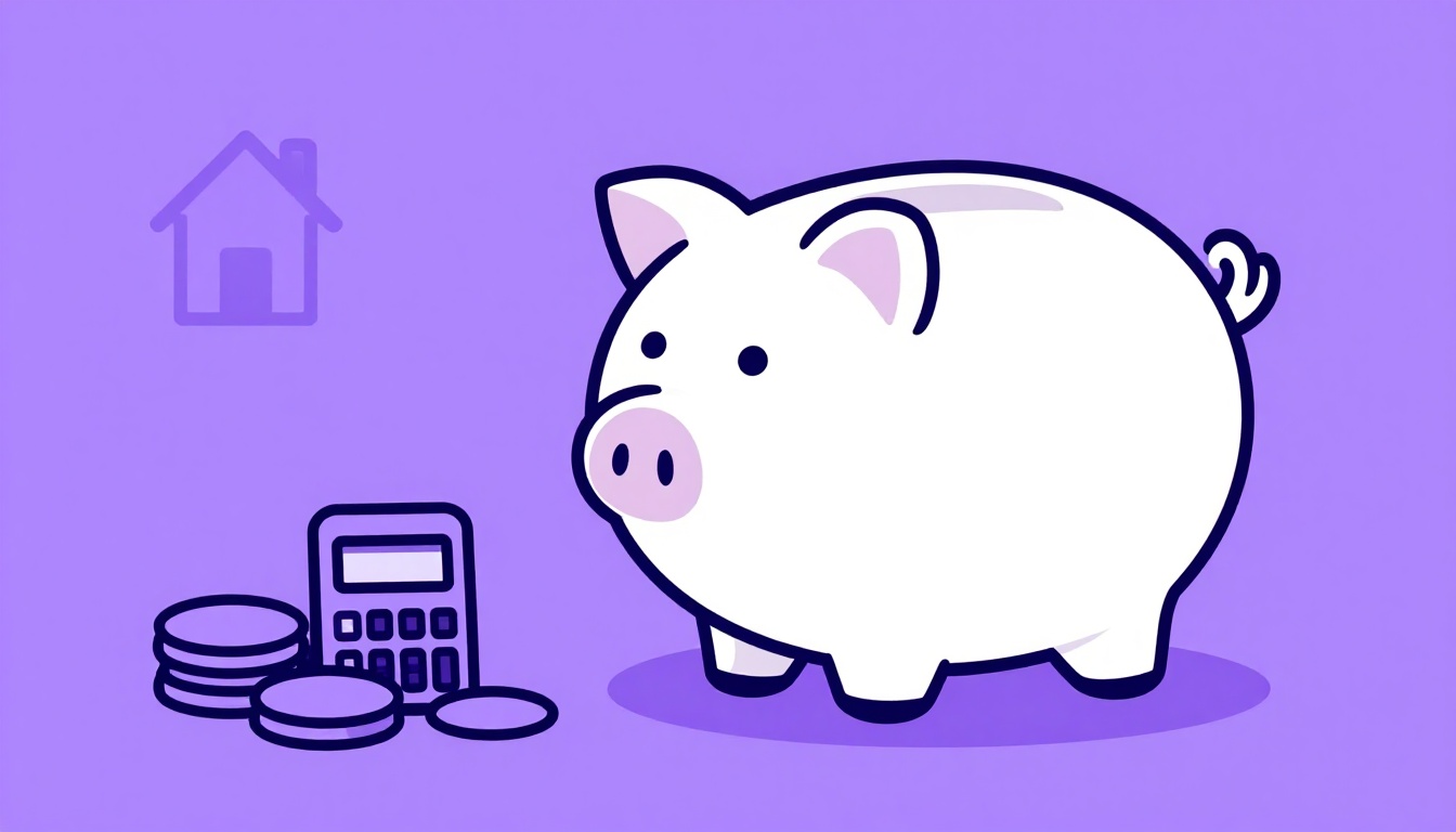 Cofrinho, calculadora e moedas representando o cálculo de custo de vida entre estados americanos