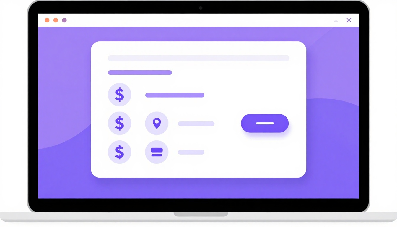 notebook com um aplicativo de conta em dólar aberto na tela, mostrando um saldo e opções de transferência, mesa de trabalho organizada