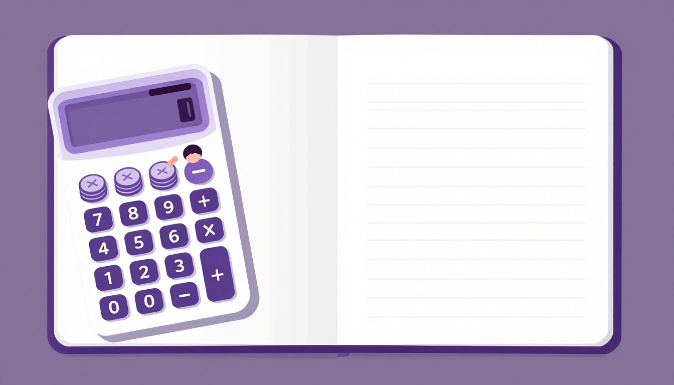 Calculadora e caderno em branco sobre a mesa, representando o planejamento do orçamento do intercâmbio