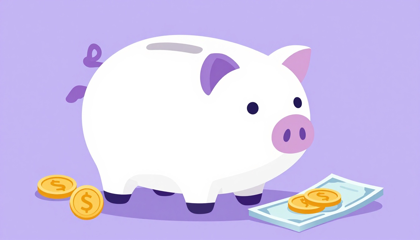 Cofrinho de porco com moedas e notas ao lado, simbolizando economia e poupança