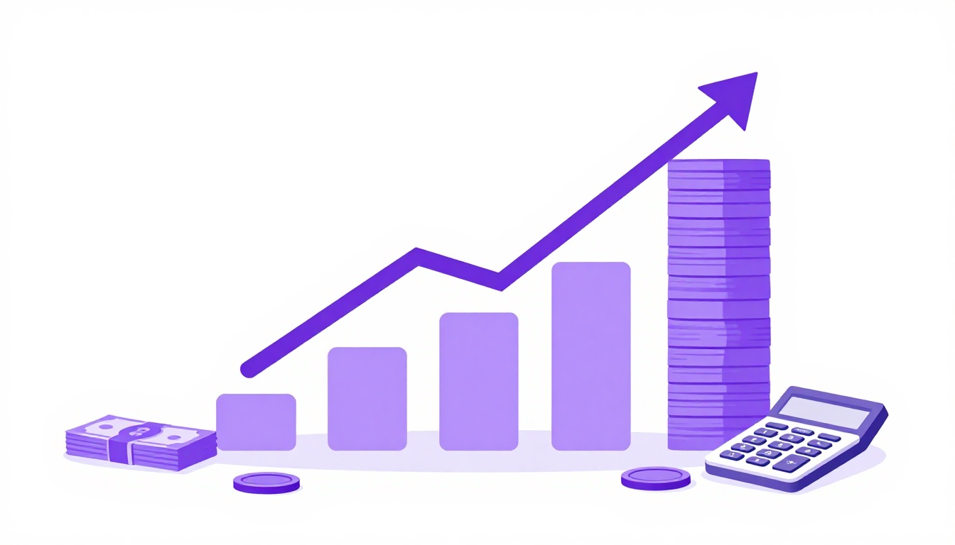 Gráfico de barras ascendente ao lado de notas de dólar, representando o crescimento salarial nos EUA