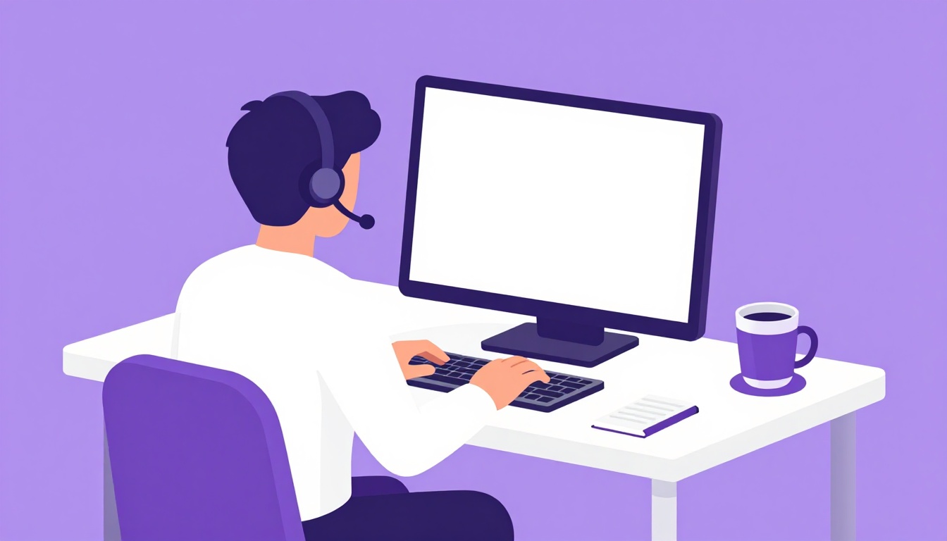 Pessoa com headset atendendo clientes em home office