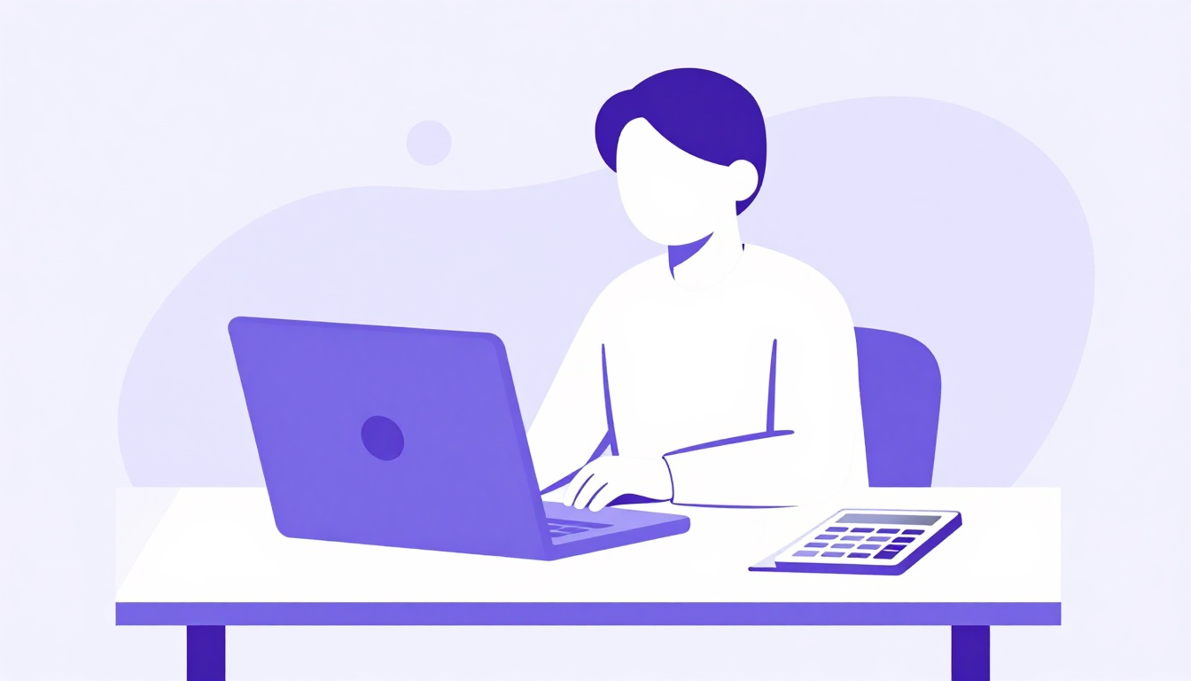 Profissional revisando uma proposta de contrato de trabalho remoto no laptop, com calculadora e anotações de valores ao lado