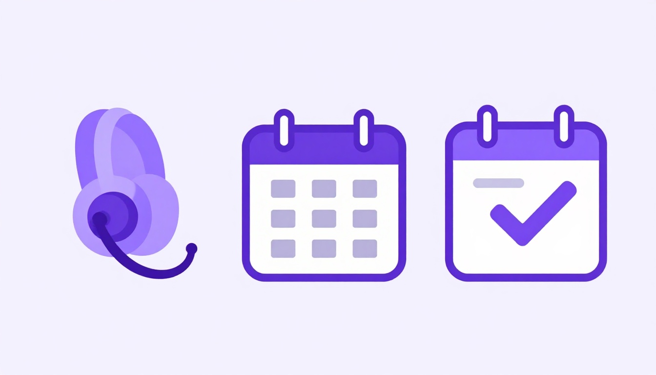 Três ícones representando funções júnior remotas: um headset de atendimento, um calendário de assistente virtual e uma prancheta com tarefa concluída