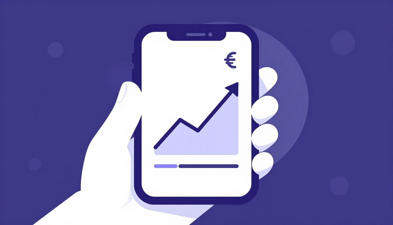 Smartphone mostrando uma tela de transferência internacional de pagamento com gráfico de câmbio, representando o recebimento em moeda estrangeira