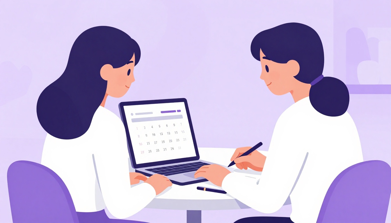 Pessoa iniciando o primeiro projeto freelance de marketing em casa, laptop aberto com um calendário de conteúdo simples