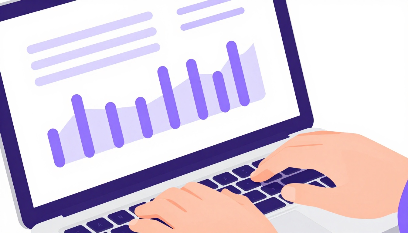 Mãos digitando em um notebook com um currículo simples e organizado aberto na tela