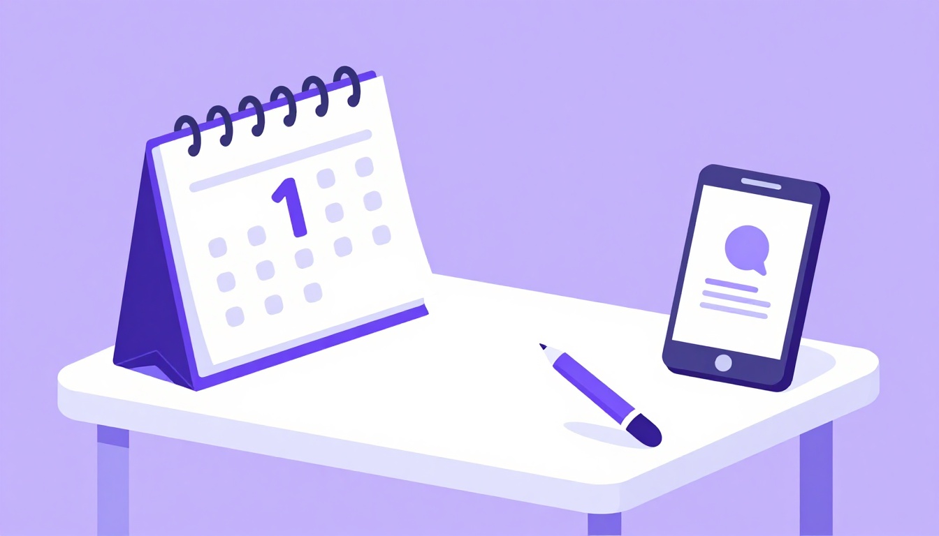 Calendário de mesa com anotações e um celular ao lado mostrando notificação de pagamento recebido