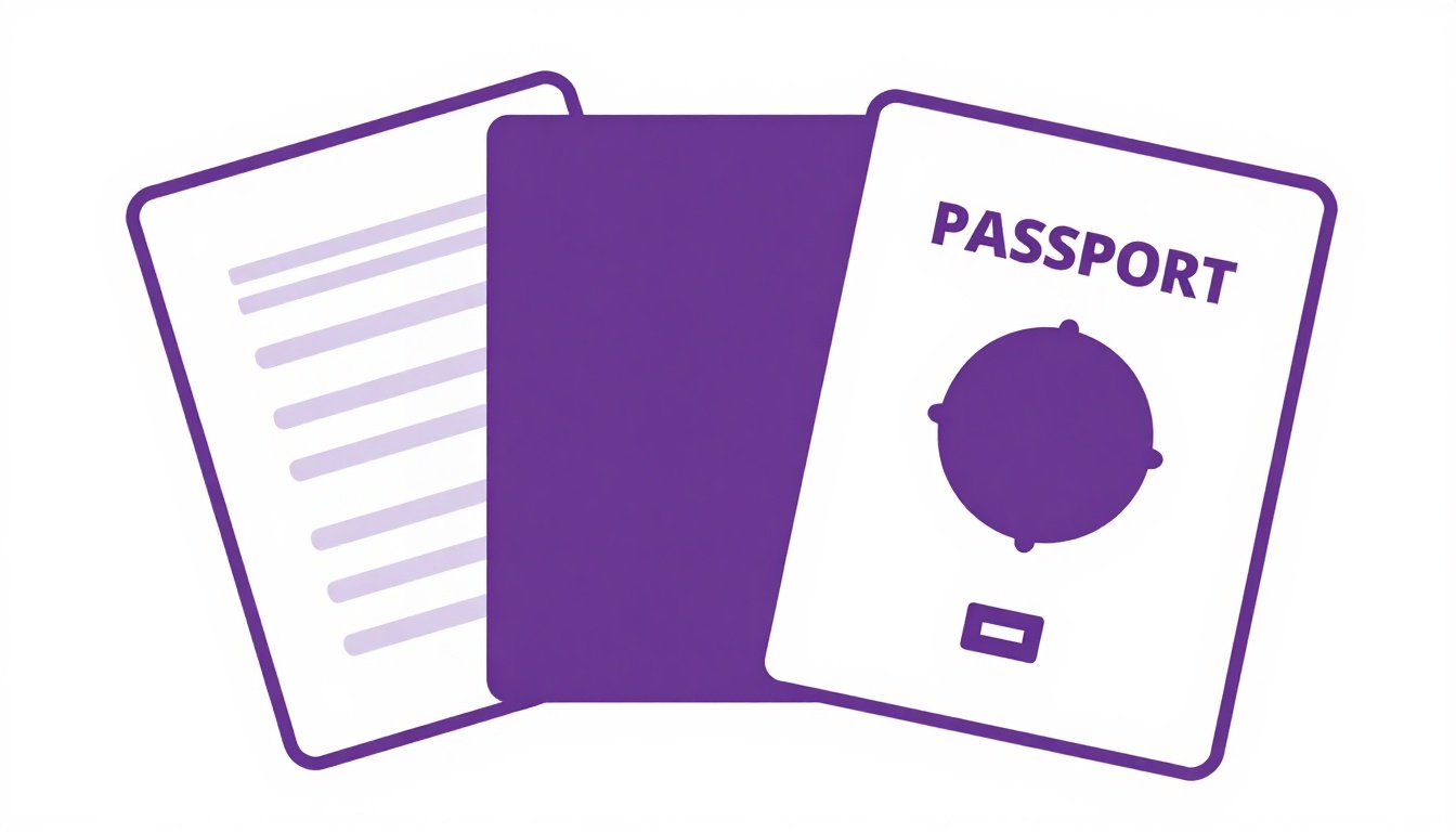 Documentos, passaporte e extratos bancários organizados para o pedido de visto de estudante