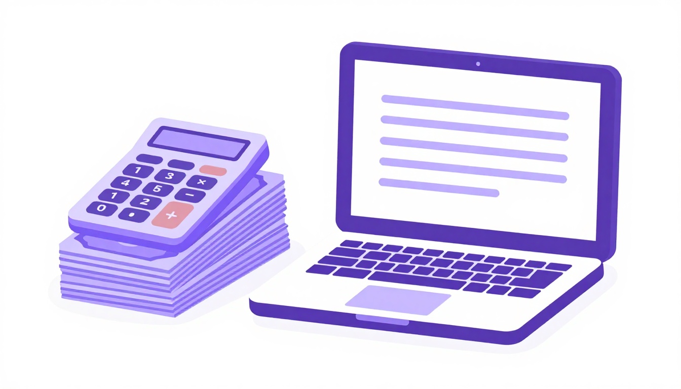 Calculadora e notas de dolar ao lado de um laptop, representando o custo do visto de estudante