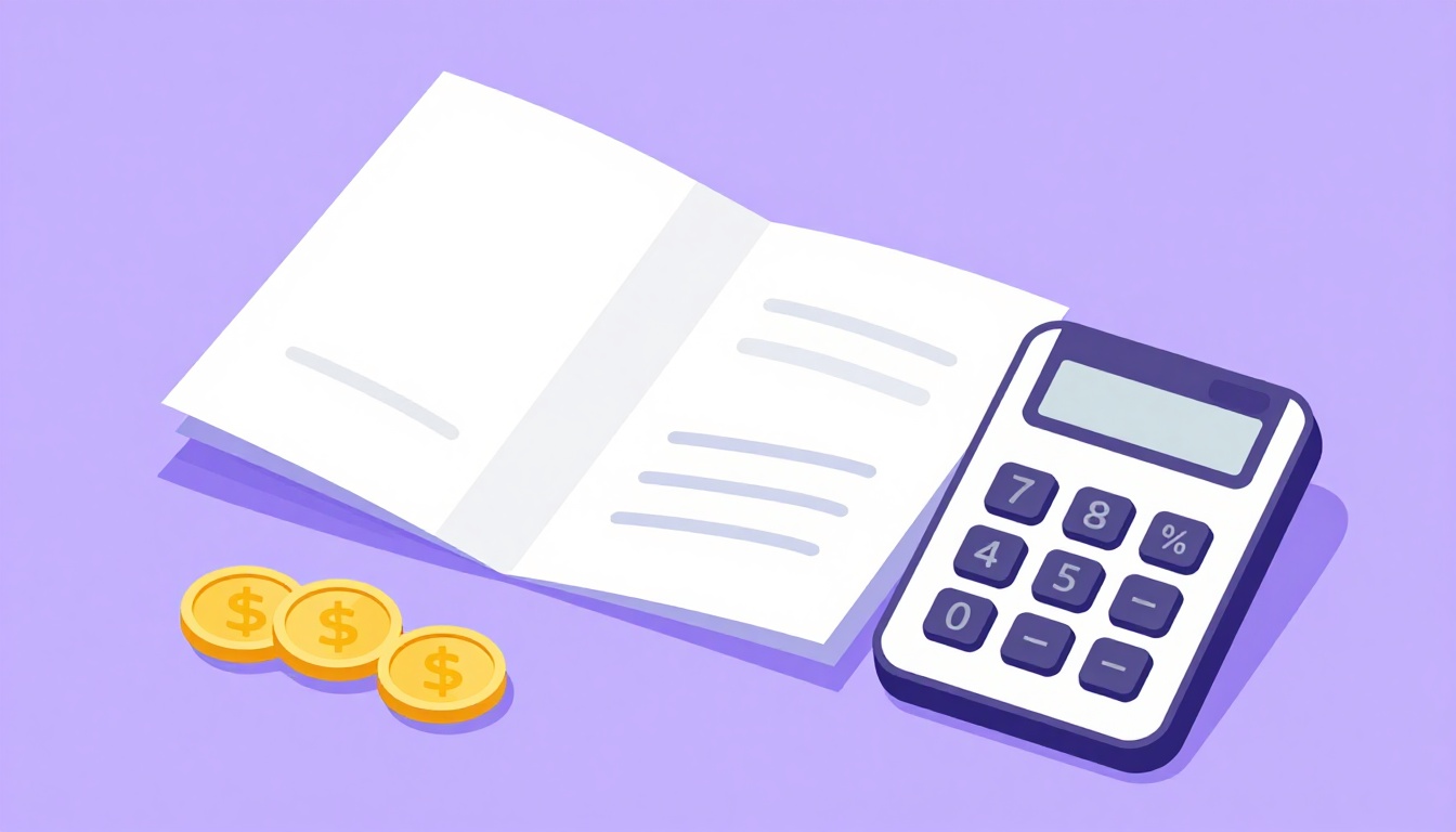 Notas e moedas de euro ao lado de um documento financeiro em branco e uma calculadora, representando a comprovação financeira exigida do estudante