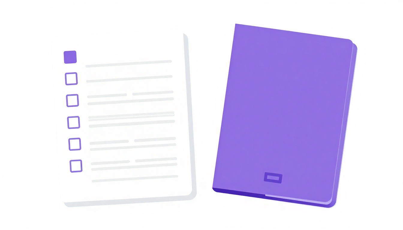 Cena de checklist de documentos para visto sobre uma mesa