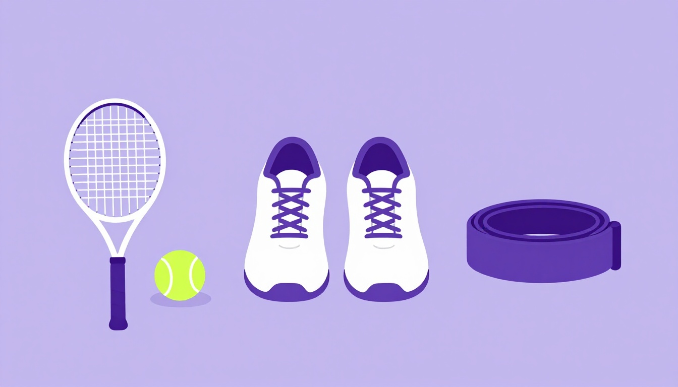 Raquete de tênis com bola, tênis de corrida e faixa de judô, verbos play, go e do nos esportes em inglês