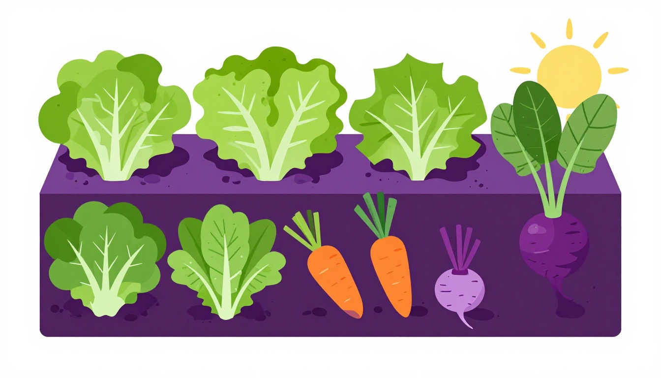 Alface e espinafre crescendo acima da terra e cenoura e beterraba abaixo, vegetais em inglês por tipo