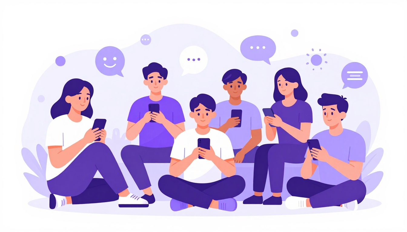 Jovens conversando por mensagem usando gírias e abreviações da geração Z em inglês
