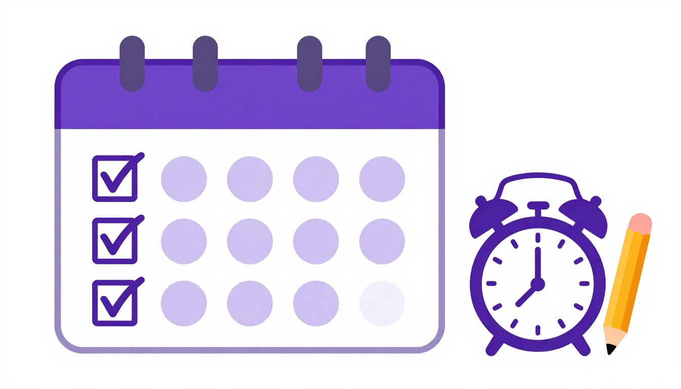 Calendário com dias marcados e um despertador ilustrando expressões de frequência como once a week e twice a month