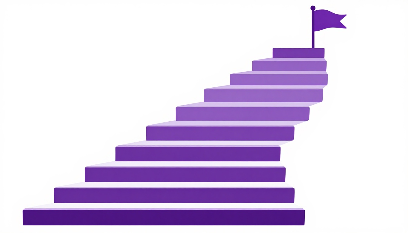A staircase of six steps with a flag on top, showing the levels of English from A1 to C2