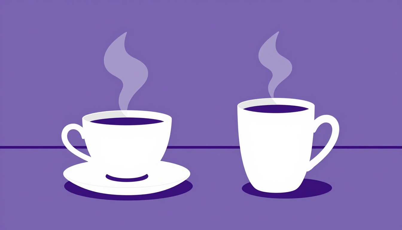 Xícara de chá britânica ao lado de uma caneca de café americana representando as diferenças entre inglês americano e britânico