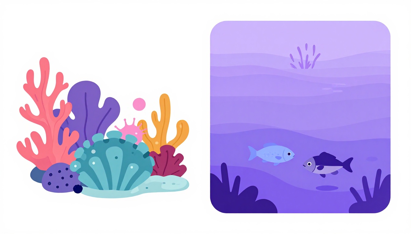 Comparação entre recife de coral em água salgada e rio de água doce