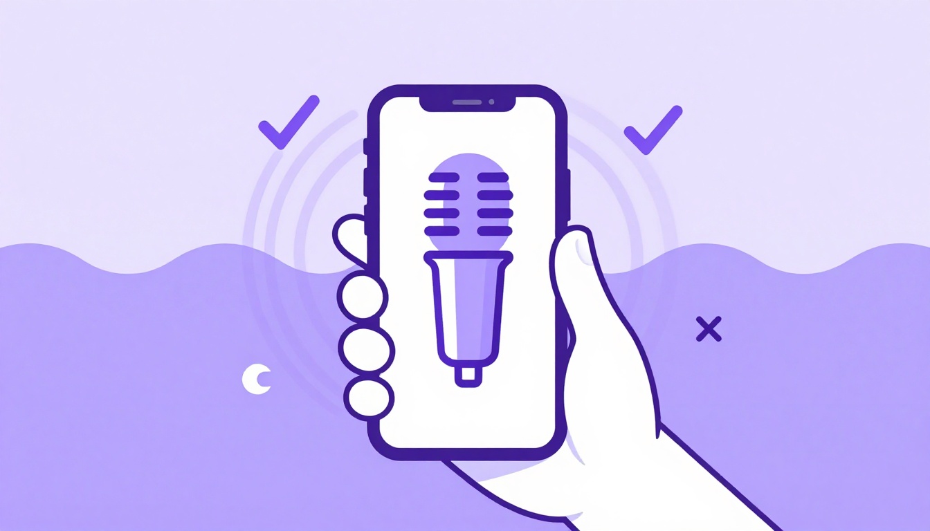 Celular com um microfone e ondas de som, representando o feedback de fala do app Comigo