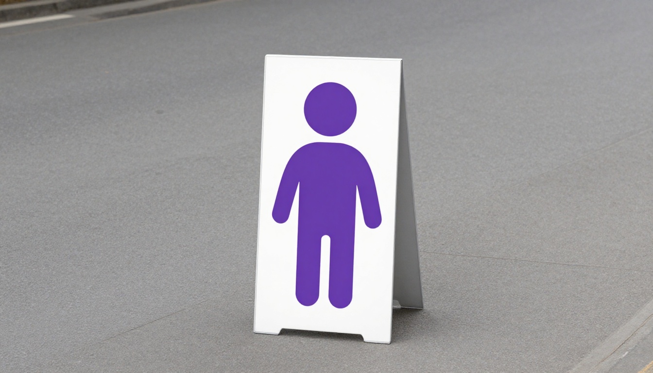 A warning sign standing on a sidewalk