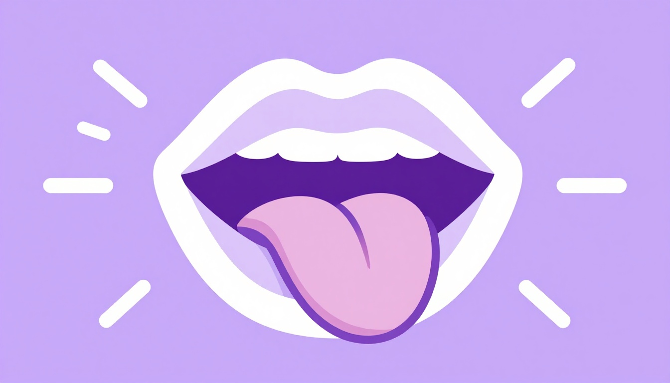 Boca aberta mostrando a língua entre os dentes para representar o som do th em inglês