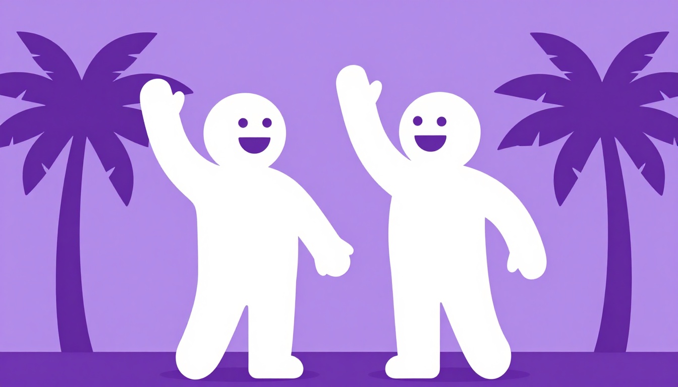 two friends waving and smiling at each other on a rio de janeiro street corner