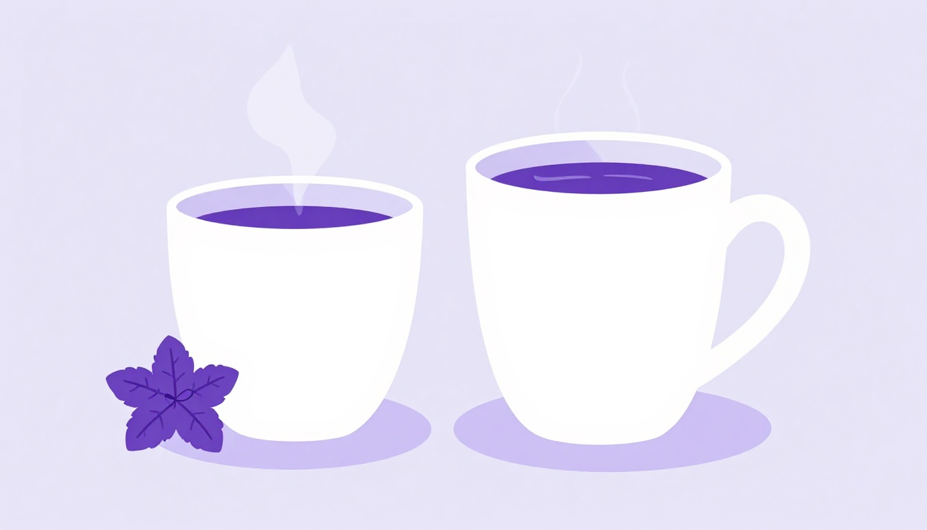 Xícara de café fumegante ao lado de uma xícara de chá com folhas de hortelã