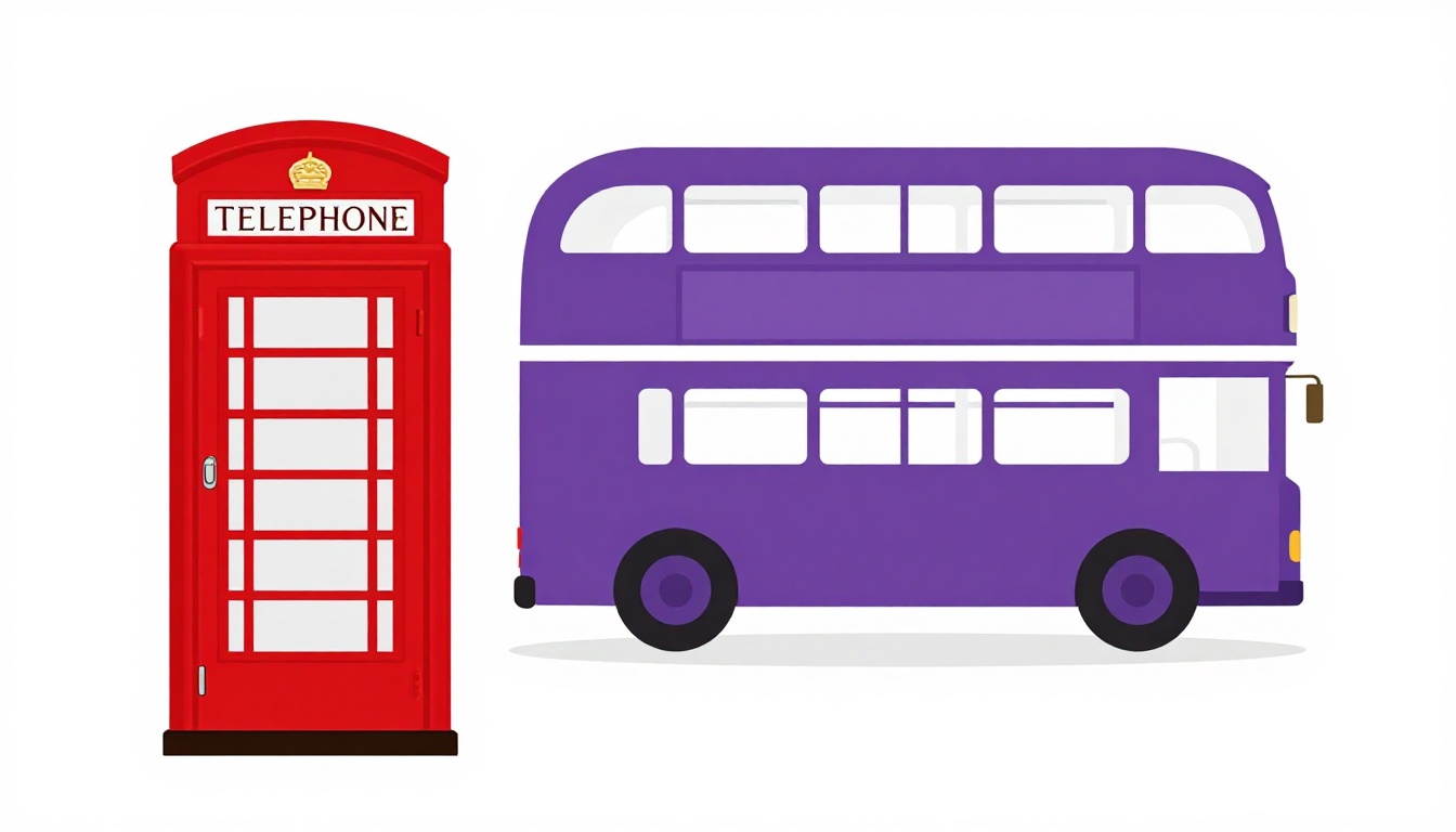 An iconic UK street scene with a red telephone box and a double-decker bus
