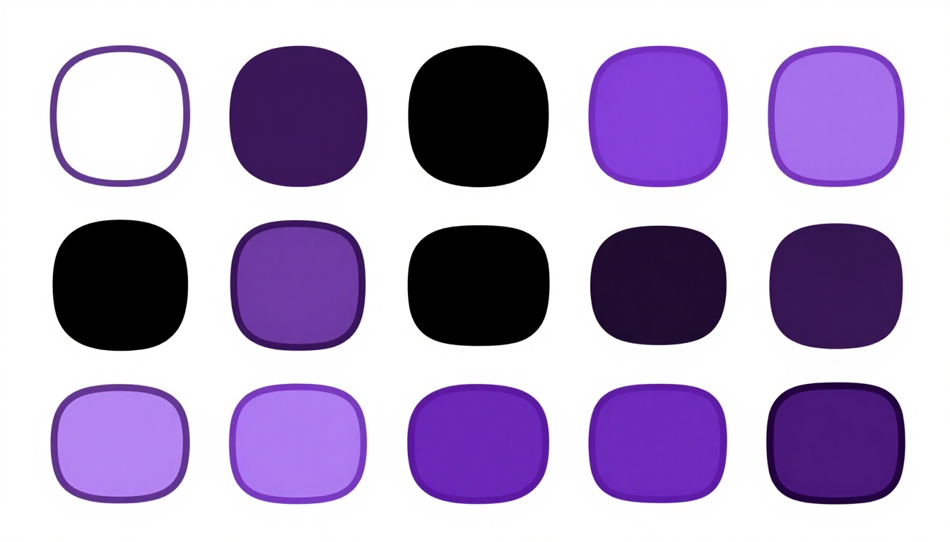 A row of paint swatches and color chips in different colors, one large black swatch prominent among them