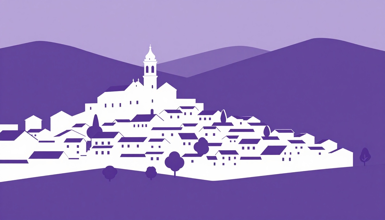 A hillside colonial town with Baroque church towers on a mountainside, representing a historic mining town