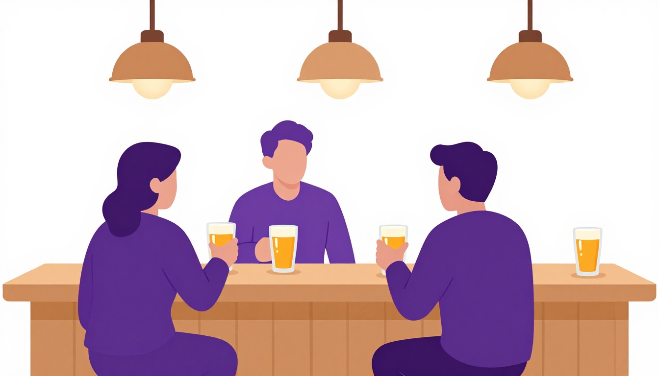 Amigos num bar britânico levantando copos de cerveja para um brinde em inglês