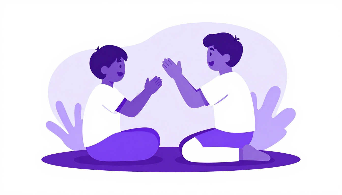 Two children play fighting and laughing on a rug like real siblings