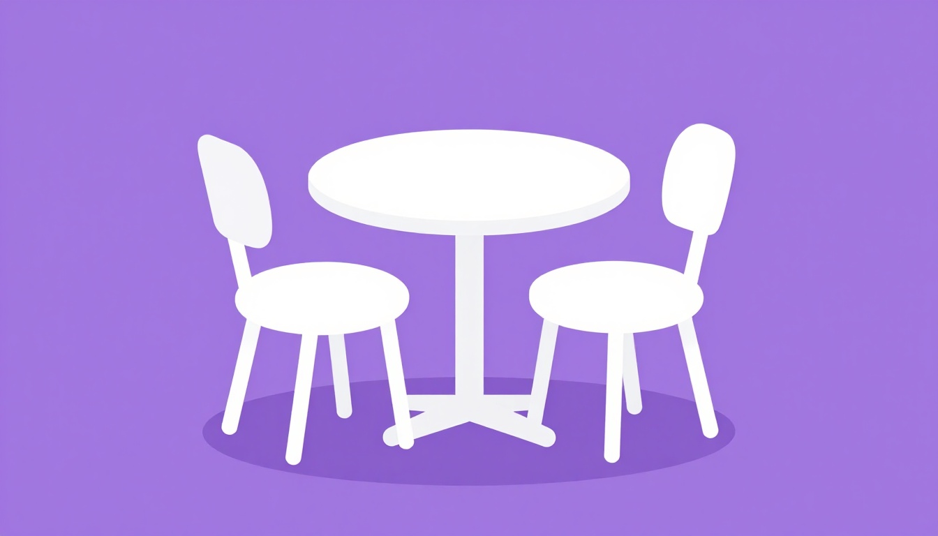 A small round table with two empty chairs and no place settings