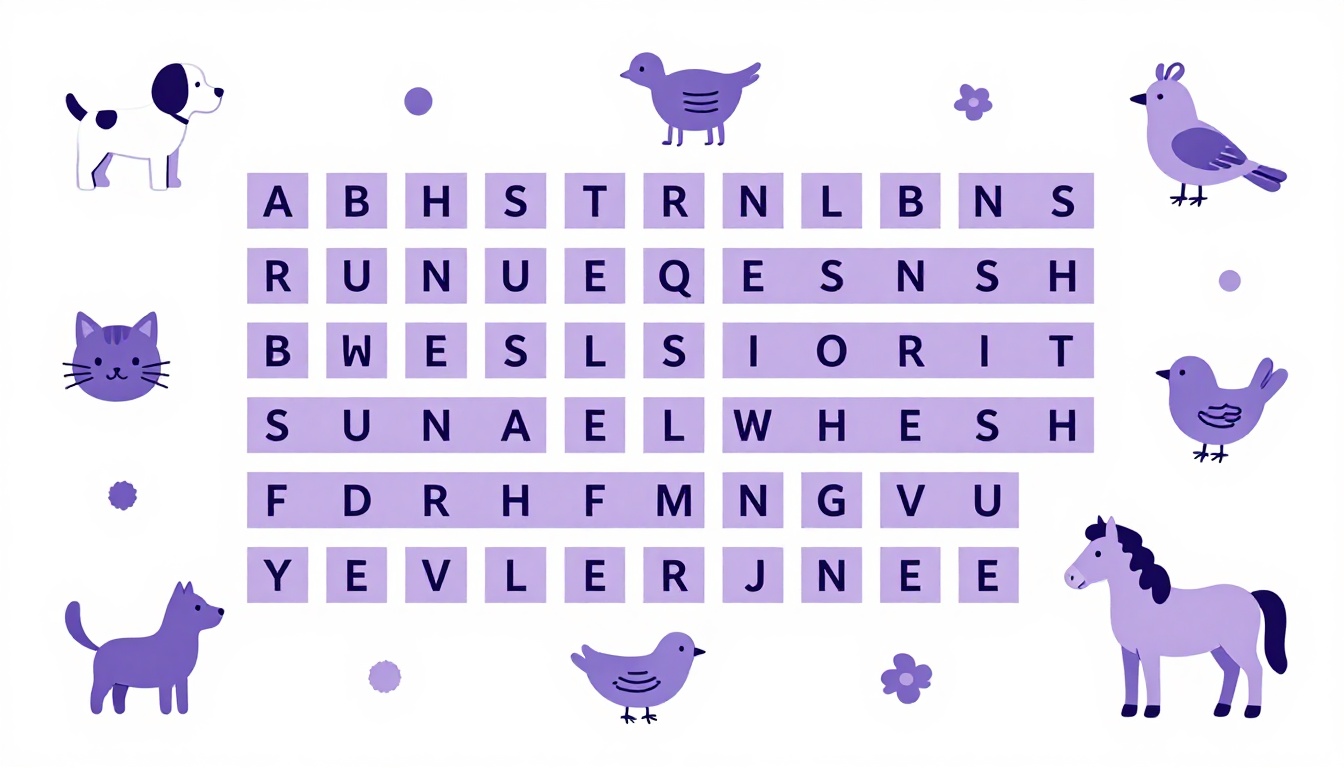 Grade de caça-palavras em inglês com o tema animais pronta para imprimir