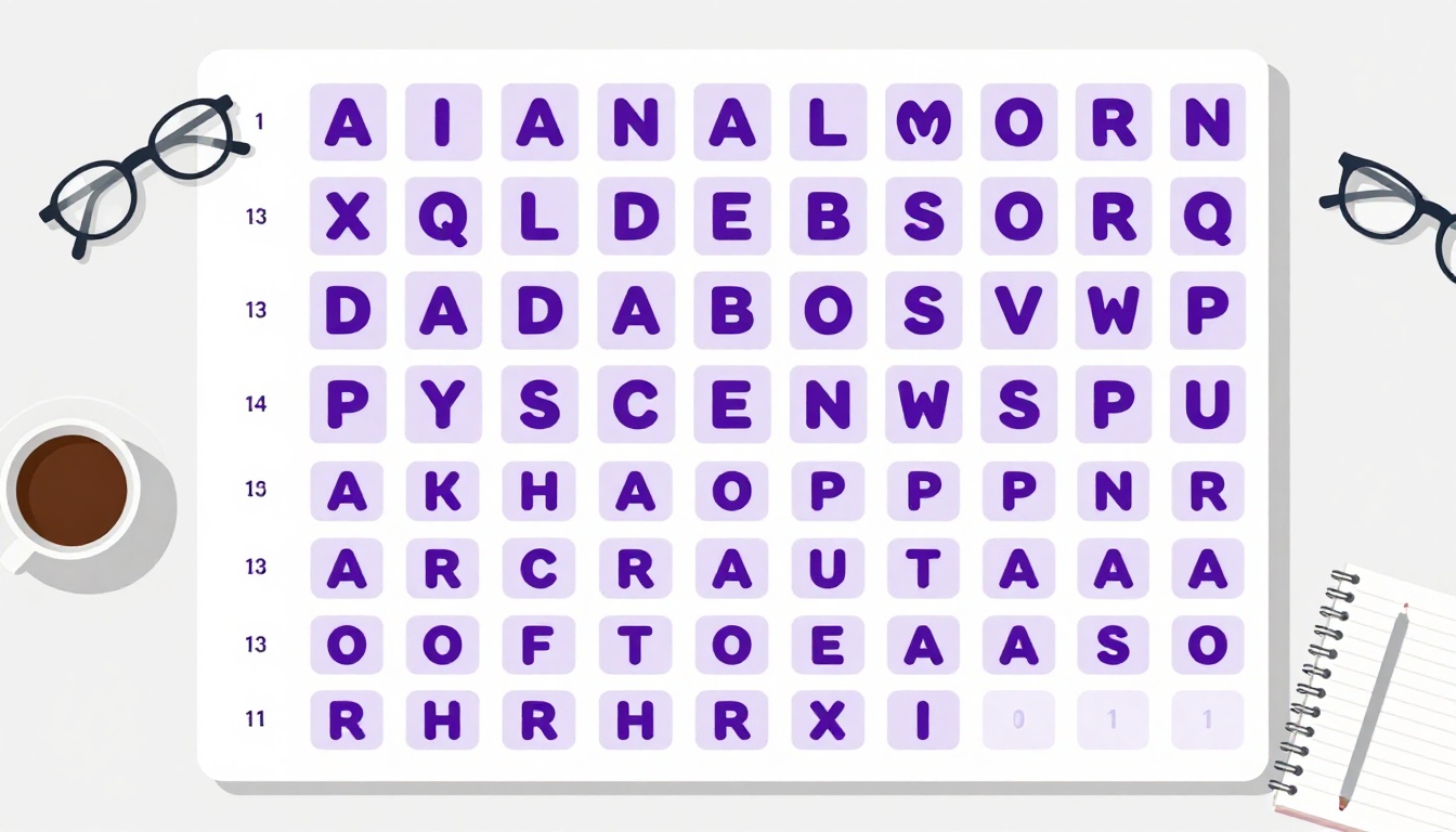 Grade grande de caça-palavras em inglês com vocabulário avançado para adultos