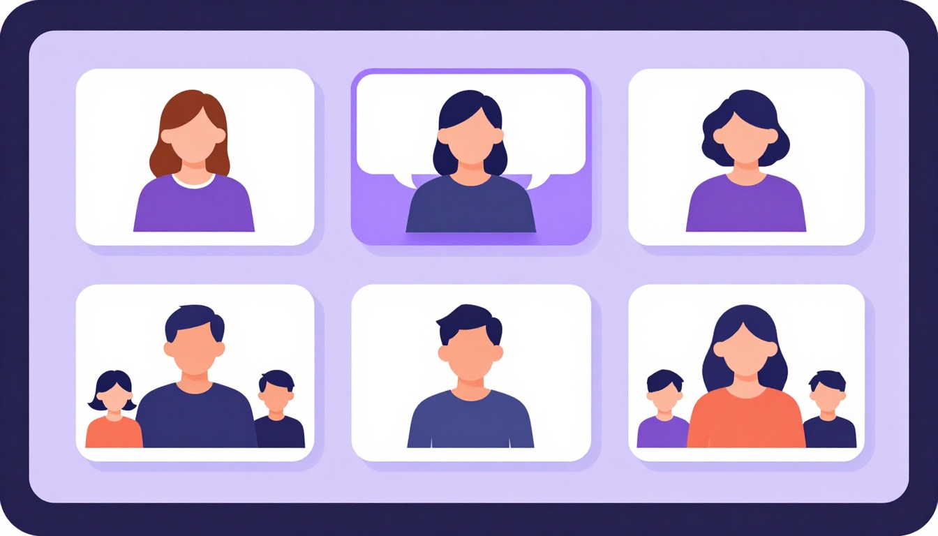 Grupo pequeño de personas en una videollamada de clase de conversación en inglés online