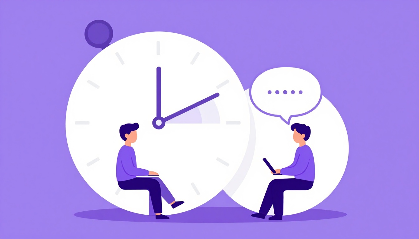 Reloj y dos personas conversando, el tiempo de habla en una clase de conversación en inglés